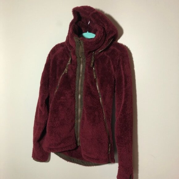 Kuhl womens M wine red fuzzy full zip fleece hoodie jacket teddy bear cozy - Picture 1 of 12
